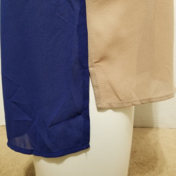 Honey Punch top Medium colorblock button up down sheer side split HT2592 - Picture 7 of 12